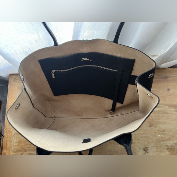 New Longchamp Larger Le Roseau Leather Tote In Black - Picture 7 of 13